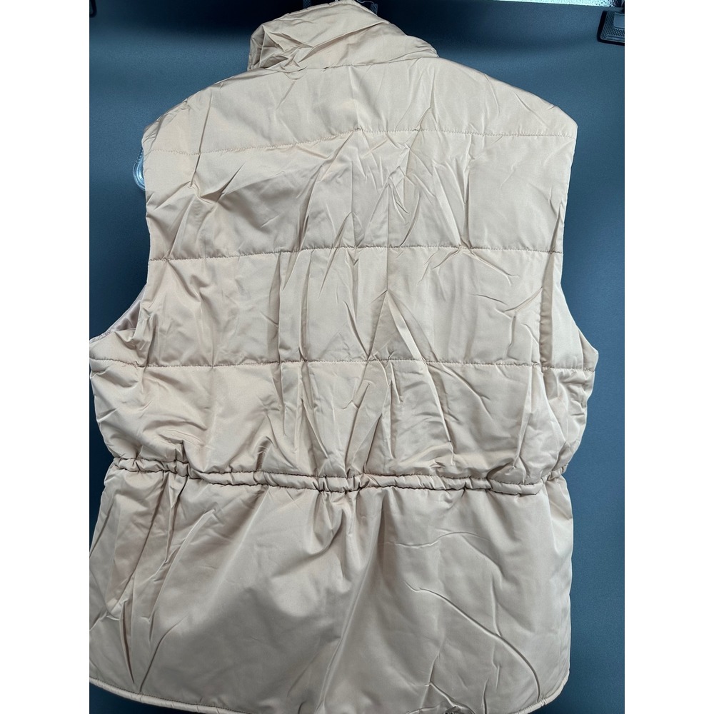 Womens Puffer Vest Stand Collar Button Down Padded Jacket with Drawstring Waist - Picture 4 of 4